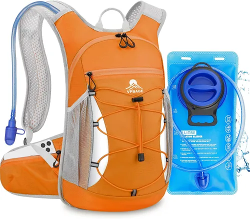 Vista 9 de Mochila de hidratación con bolsa de agua de 2 litros. Mochila ligera de 15 litros con bolsillos para cinturón de cadera del tamaño del teléfono