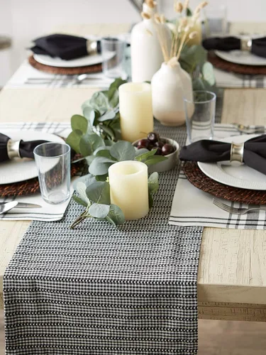Vista 4 de DII Farmhouse Gingham, colección de mesa a cuadros, camino de mesa, 14x72, negro