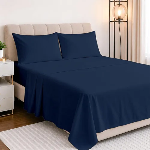Vista 10 de NON Sticky cotton Juego de sábanas de 4 piezas con bolsillo extra profundo, 100% algodón egipcio, sábanas suaves y transpirables, se adapta a