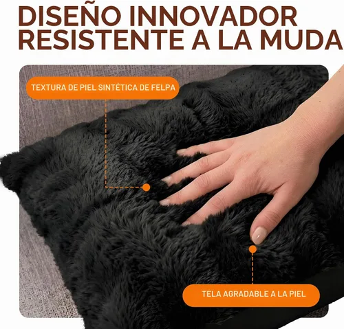Vista 3 de Cheer Collection Almohada Larga de Pelo Sintético - Almohada Decorativa para Cama y Sofá - Almohada Lumbar Decorativa con Relleno, Negra
