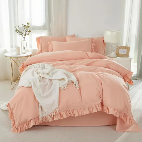 Vista 5 de Brandream Juego de funda de edredón tamaño matrimonial/queen, 100% algodón lavado, 3 piezas, ropa de cama para niña, juego de funda de edredón