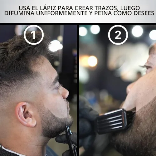 Vista 4 de OMWAH Relleno de lápiz para barba y cejas para hombre, resistente al agua, cepillo para barba, acabado natural de larga duración (marrón oscuro)