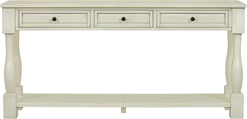 Vista 7 de Merax Long Console Table with Drawers and Shelf for Entryway, 63" Sofa Table Behind Couch for Living Room, Antique White