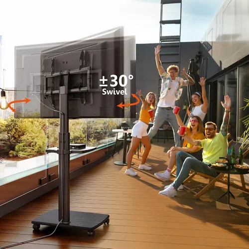 Vista 2 de FITUEYES - Soporte de TV móvil con ruedas para pantalla plana de 32 a 75 pulgadas, soporte de TV alto con soporte giratorio para dormitorio, al aire
