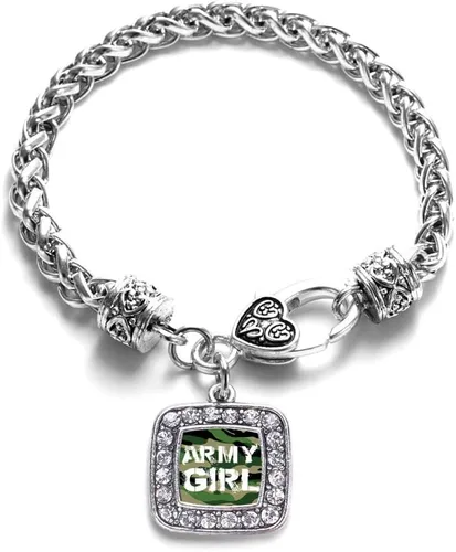 Vista 64 de Pulsera de dijes cuadrados de plata con joyería de circonita cúbica