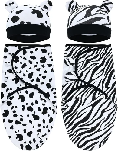 Vista 9 de Cinaci 2 piezas ajustables de algodón suave para bebé, gorros para bebé, gorros, gorros, gorros, manta para envolver al bebé, niñas, niños y recién