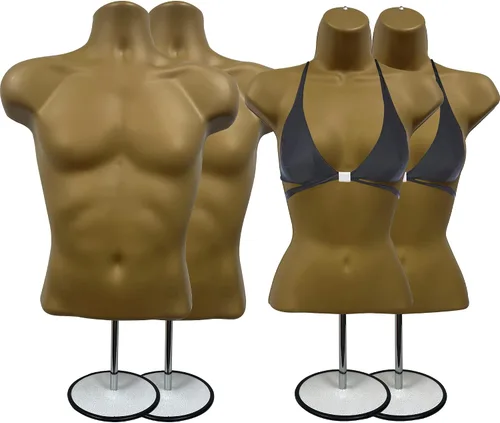 Vista 29 de Maniquí de torso masculino y femenino con soporte de metal, cuerpo con respaldo hueco, apilable, forma de vestido para exhibición de camisetas Negro