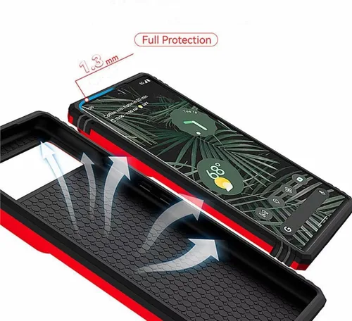 Vista 4 de Funda para Google Pixel 6A, protección de grado militar para automóvil [soporte integrado] Soporte de anillo de metal de doble capa TPU resistente +