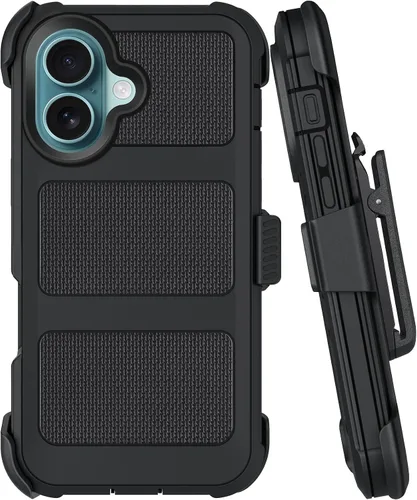 Vista 19 de Funda con clip para cinturón compatible con iPhone 12 Defender con soporte giratorio de 360°, protección resistente anticaídas y golpes, color negro