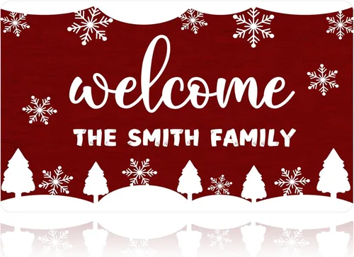 Vista 13 de Tapetes de puerta personalizados de bienvenida de Navidad para puerta delantera, tapete de invierno personalizado con nombre de la familia, tapetes