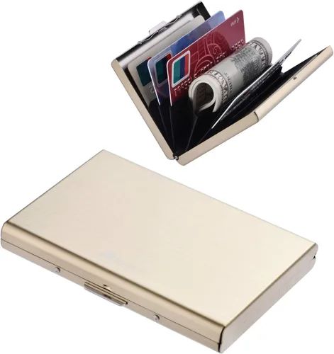 Vista 38 de BONSYL® Soporte para tarjetas de crédito, cartera delgada de metal con bloqueo RFID, con 6 ranuras para tarjetas, para mujeres y hombres.