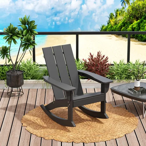 Vista 23 de WO Home Furniture Silla Mecedora de Patio Moderna para Exteriores HDPE Resistente a UV y Clima (Negro)