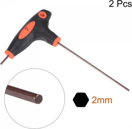 Vista 3 de uxcell Llave hexagonal de 0.079 in con mango en T de doble extremo, acero métrico S2 2 piezas