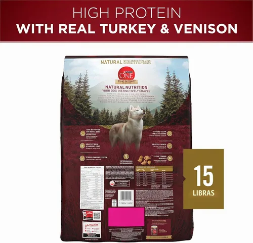 Vista 10 de Purina ONE True Instinct con una mezcla de pavo auténtico y venado, alimento para perros seco - Bolsa de 15 lb