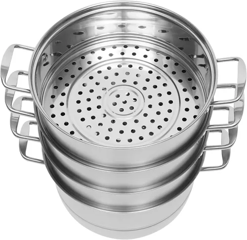 Vista 6 de Olla de vapor de acero inoxidable 304 – Vaporizador de alimentos de 5 niveles de 12.8 pulgadas con tapa para verduras, mariscos, pastas, utensilios