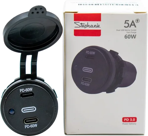 Vista 7 de Enchufe dual USB tipo C PD 3.0 (36 W) + USB A QC4.0 (18 W) cargador rápido para automóvil, barco, marina y caravanas