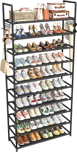 Vista 8 de Simple Trending Zapatero de 8 niveles de gran capacidad para 64 pares, estante alto para zapatos, organizador de zapatos de metal resistente