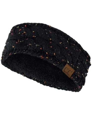Vista 3 de CC - Diadema elástica con suave punto de cable para invierno con forro para el pelo para calentar las orejas talla única negro Confetti Black