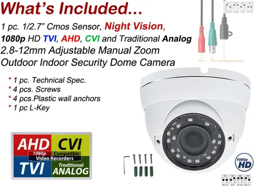Vista 2 de Evertech Cámara de seguridad domo HD 1080p de metal resistente a la intemperie, carcasa de 2.8 ~ 0.472 in, lente de zoom variable de gran angular