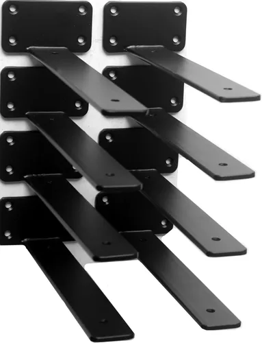 Vista 61 de Paquete de 2 - Soportes de estante en L ocultos negros de 4 pulgadas (1/5 pulgada de grosor) Soportes de estante flotante de hierro Soportes