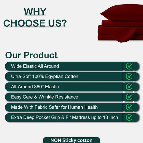 Vista 4 de NON Sticky cotton Juego de sábanas de 4 piezas para cama ajustable con números de sueño, 100% algodón egipcio, cabezal flexible de 34 pulgadas, se