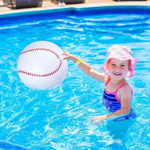 Vista 7 de Zhanmai Paquete de 6 pelotas inflables de béisbol de 16 pulgadas, pelota de playa de béisbol inflable grande con bomba para adultos, adolescentes