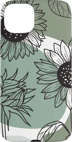 Vista 9 de iPhone 16 Aesthetic Sunflower Line Art Minimalistic Sage Green Case