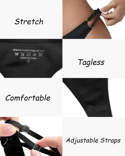 Vista 5 de SHARICCA Tangas de cintura ajustable, sin costuras, ropa interior de cintura baja para mujer, paquete múltiple