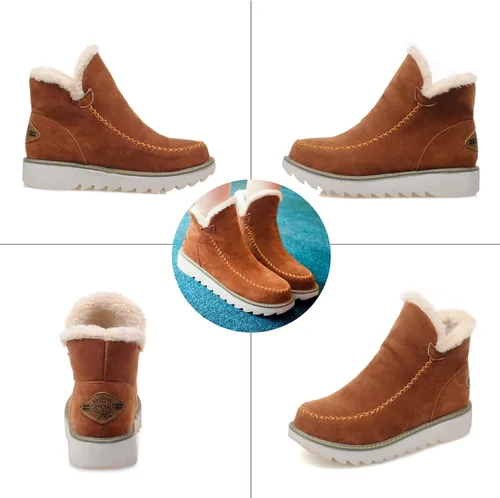 Vista 3 de Zekear - Botas de algodón con plataforma de gamuza para mujer, botas cortas antideslizantes de invierno, para exteriores, para nieve