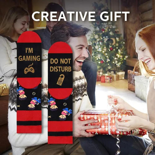 Vista 7 de Calcetines divertidos para videojuegos, calcetines novedosos para hombres, mujeres, adolescentes y niños, calcetines de vestir de algodón, regalo