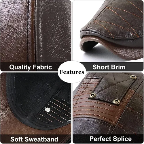 Vista 3 de Panegy Sombrero de periódico para hombre, gorra plana de piel sintética, sombrero de boina ajustable, sombrero de hiedra para conducir golf al aire