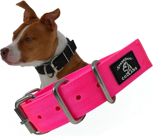 Vista 17 de SparkDog - Collar de perro resistente de 1.5 pulgadas, correa ajustable de grado de cinturón de seguridad con herrajes de acero inoxidable
