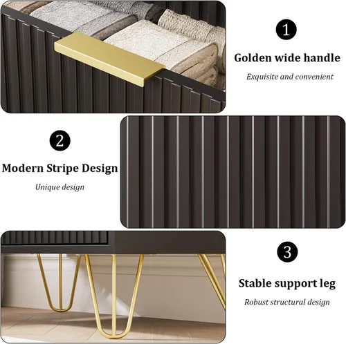 Vista 3 de MAISONARIA Cómoda negra para dormitorio, cómoda de 4 cajones con asas de metal dorado y cómodas, cómodas para pasillo, dormitorio