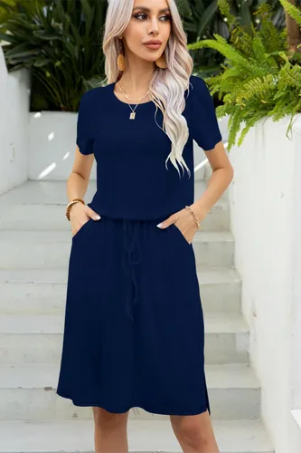 Vista 2 de levaca - Vestido casual para mujer con cordón ajustable para disimular el abdomen, altura a la rodilla