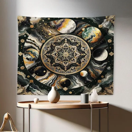 Vista 65 de Ambesonne Tapiz de hongos, atmósfera psicodélica, escena astral estrellada con motivos orientales trippy, decoración de tela para colgar en la pared