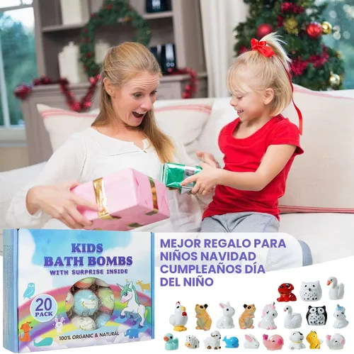 Vista 6 de Set de regalo de bomba de baño con juguetes en el interior, paquete de 20 bombas de baño orgánicas para niños, bolas gaseosas hechas a mano seguras
