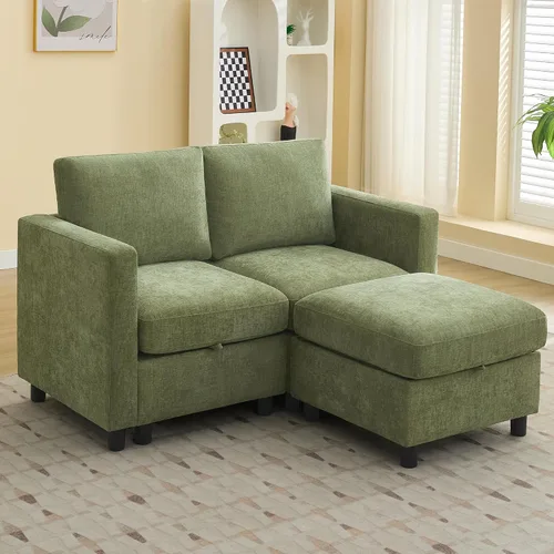 Vista 19 de WUTUTUEE Sofá seccional modular en forma de L de 83" con almacenamiento y otomano móvil, sofá convertible de 4 asientos reversible chaise de Beige