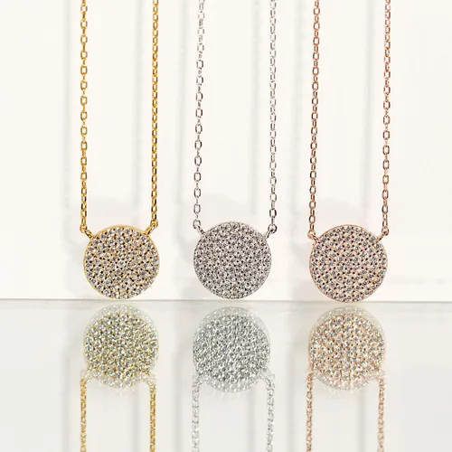 Vista 6 de A+O Regalo para hermana, collar con colgante de disco de circonita cúbica pequeña en oro, oro rosa o plata