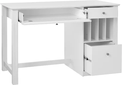 Vista 5 de We Furniture, Home Office Deluxe, escritorio para computadora, color negro, Madera Sólida, Blanco