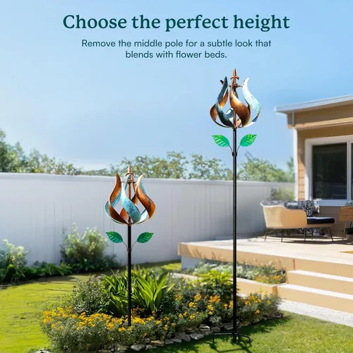Vista 4 de Molinillos de viento para exteriores, tulipán metálico con estaca para patio y jardín, ideas de decoración al aire libre para amantes del jardín