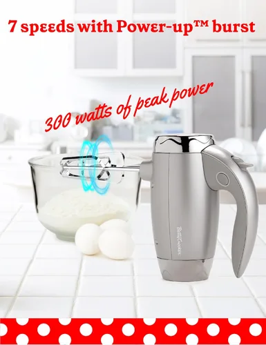 Vista 2 de BETTY CROCKER Batidora de mano de 7 velocidades, 250 W, batidora eléctrica con batidores y ganchos para masa, batidora de mano eléctrica ergonómica