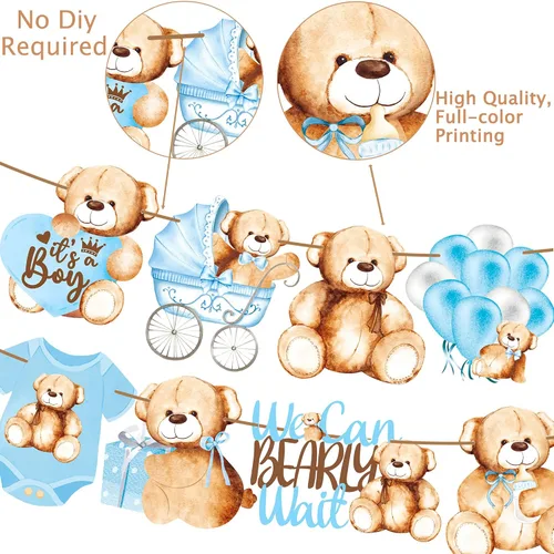 Vista 5 de Decoraciones de oso de peluche para baby shower, We Can Bearly Wait, decoraciones de fiesta de cumpleaños, guirnaldas y suministros temáticos de oso