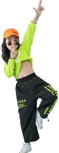 Vista 6 de Disfraz de hip hop para niñas de 2 piezas, conjunto de ropa corta con capucha para niños