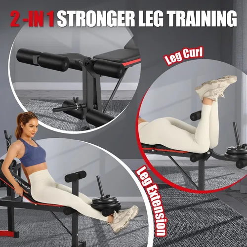 Vista 3 de OPPSDECOR Foldable Weight Bench Set with Preacher Curl Pad and Squat Rack, 660LBS Adjustable Bench Press with Leg Extension and Leg Curl, Incline