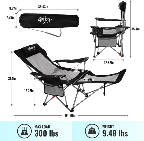 Vista 2 de Silla de Camping Reclinable 2-en-1 de #WEJOY con Reposapiés para Adultos Silla Plegable de Salón con Respaldo Ajustable Sillas de Camping Ligeras
