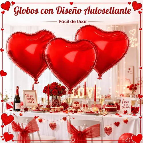 Vista 4 de 8 globos grandes de corazón rojo de 36 pulgadas para San Valentín, boda, fiesta