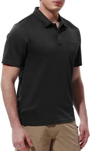 Vista 6 de Rdruko Camisas polo para hombre de manga corta, secado rápido, para golf y deportes al aire libre con bolsillo 01 Negro