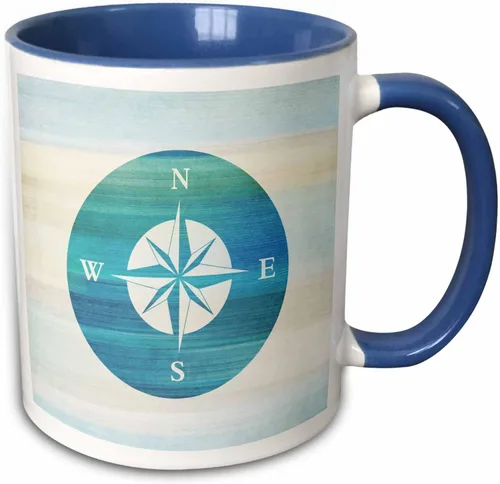 Vista 10 de 3dRose (mug_152107_4) Aqua Nautical Compass Beach Theme Art - Taza negra de dos tonos, 11 oz Negro