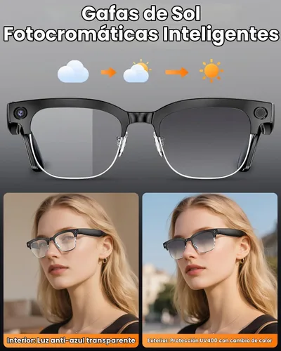 Vista 5 de Mingtawn Lentes inteligentes AI 4K HD, llamada BT, gafas de cámara antivibración de 800 W con grabación de video doble micrófono, interpretación