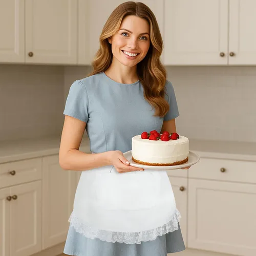 Vista 5 de Aspire Medio delantal de encaje con bolsillo, delantal de cocina de algodón navideño perfecto para café